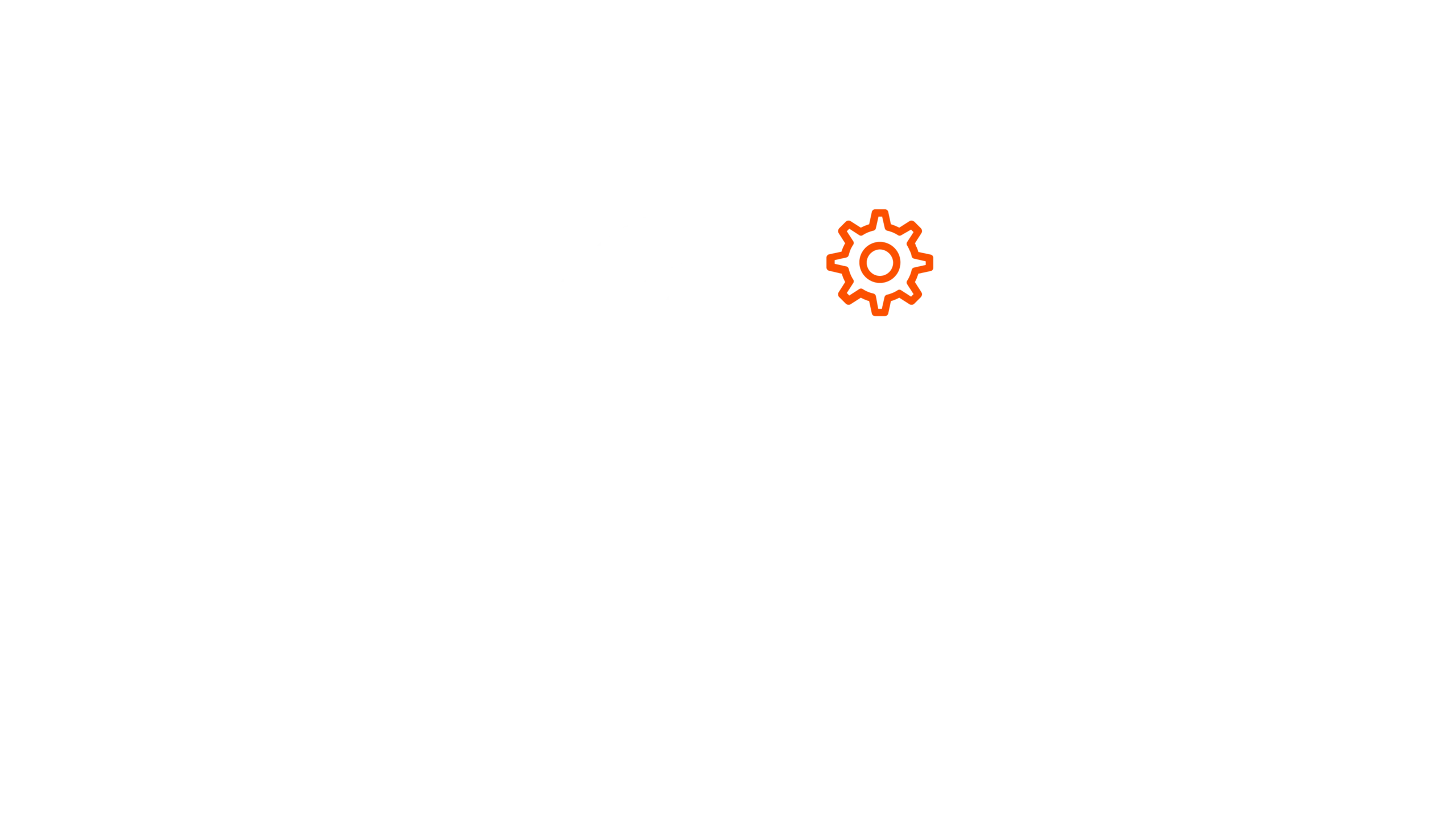 Outlined icon a sphere with an orange settings icon for Cablenet Enterprise Networking Solutions