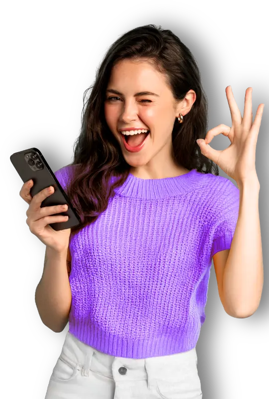 Woman excited holding a new smartphone purchased with device financing