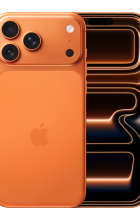 Front and back view of iPhone 17 Pro Max in cosmic orange colour