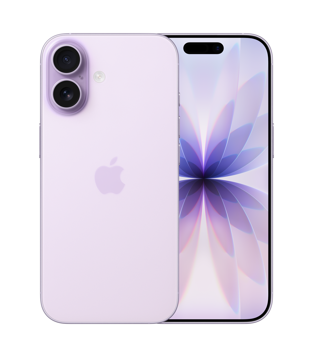 Front and back view of iPhone 17 in lavender colour