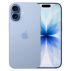 Front and back view of iPhone 17 in mist blue colour