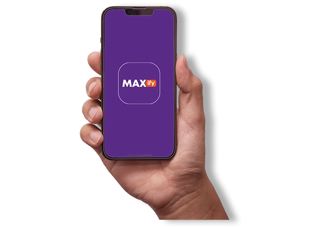 Hand holding a device displaying the Maxify app, Cablenet’s rewards programme