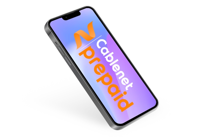 Mobile phone with the Cablenet Prepaid logo on screen