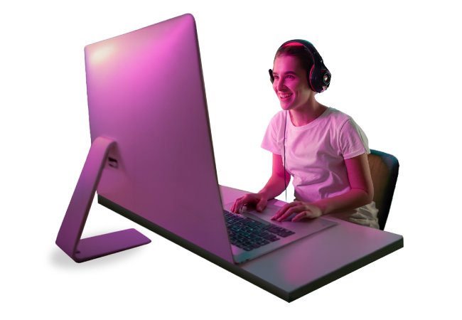 Gamer using a computer with Cablenet Smart WiFi Extender for fast and reliable home WiFi coverage