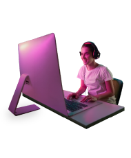 Person using a computer with Cablenet Smart WiFi Extender for fast and reliable home WiFi coverage