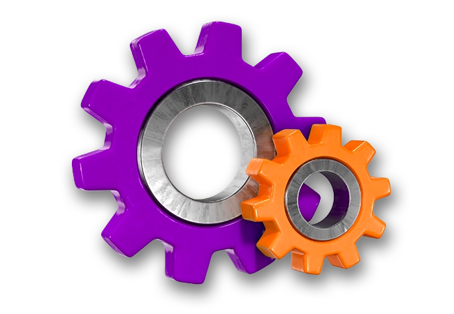 Settings gears in Cablenet's purple and orange colours, for user manual, guides and how-to instructions