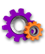 Settings gears in Cablenet's purple and orange colours, for user manual, guides and how-to instructions