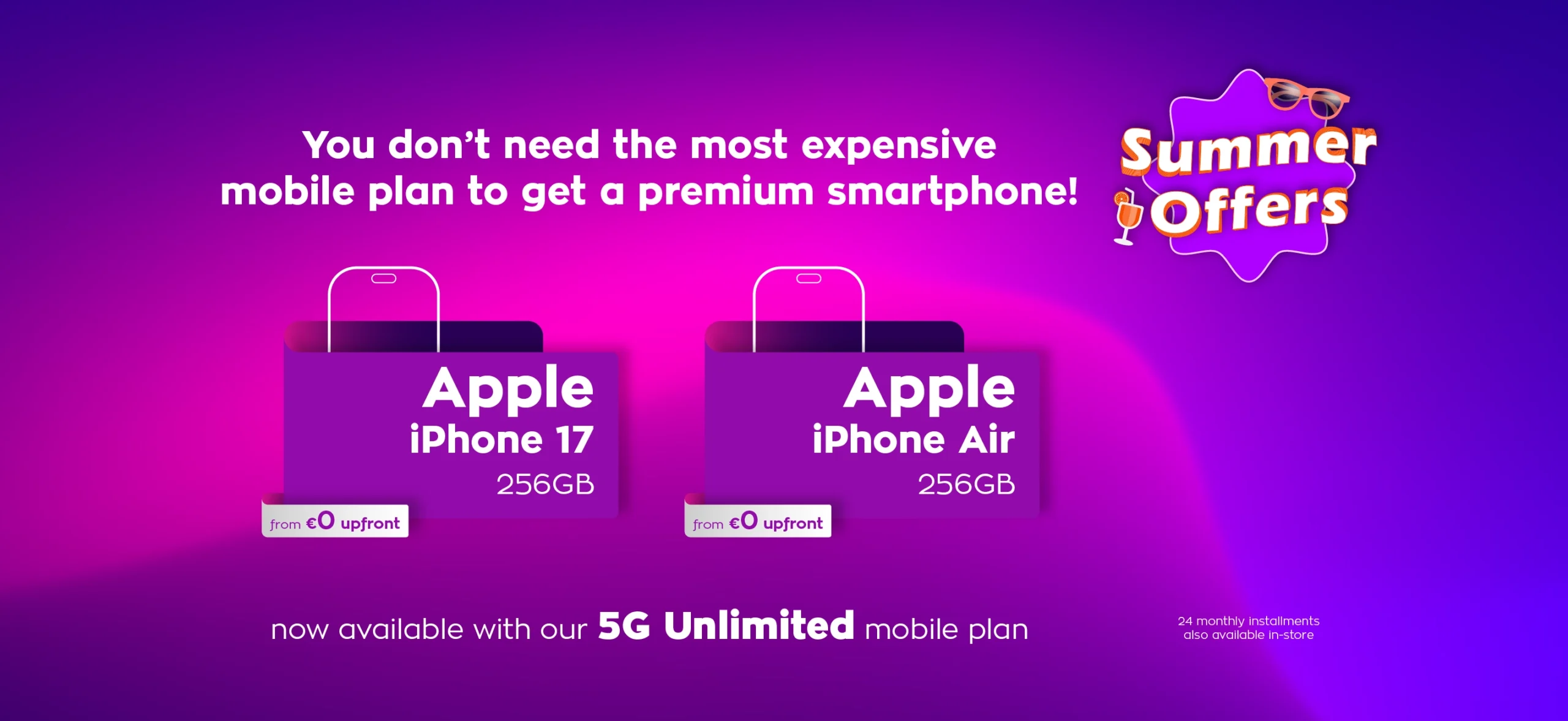 Summer Offer by Cablenet for Apple iPhone 17 256GB of iPhone Air 256GB with monthly instalments with no upfront payment, with 5G Unlimited plan.