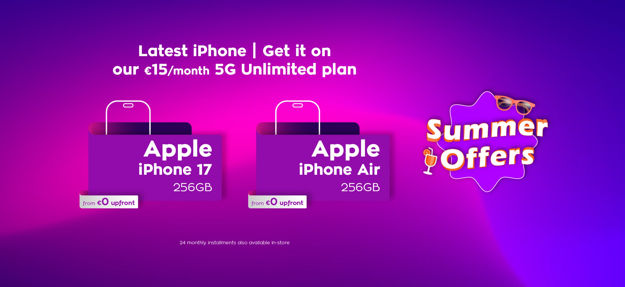Summer Offer by Cablenet for Apple iPhone 17 256GB of iPhone Air 256GB with monthly instalments with no upfront payment, with 5G Unlimited plan.