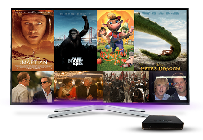 Smart TV with Cablenet STB displaying blockbaster movies