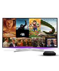 Smart TV with Cablenet STB displaying blockbuster movie titles