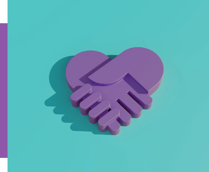 Purple heart created with hands showing care and support